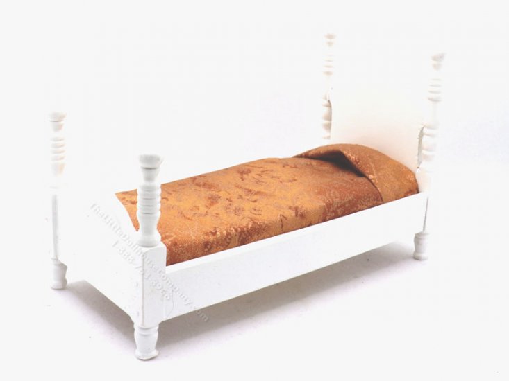 (image for) Miniature White Twin Bed with Orange Fall Bedding