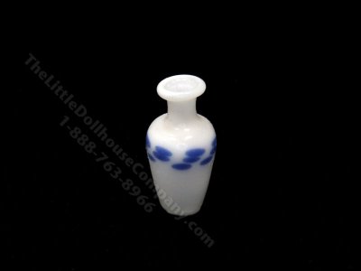 (image for) Dollhouse Scale Model White Blue Speckled Glass Vase