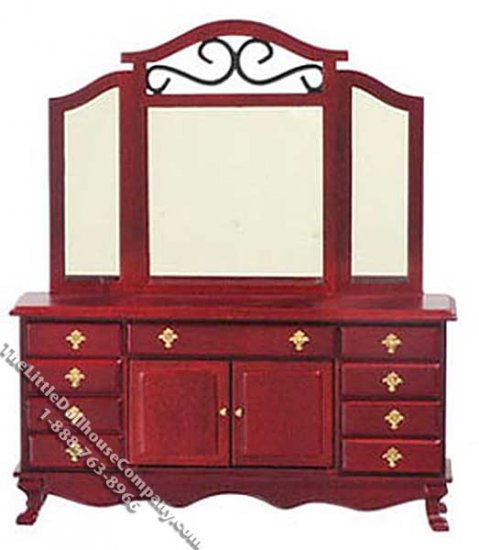 (image for) Miniature Mahogany Dresser with Mirror for Dollhouses