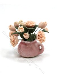 (image for) Miniature Ceramic Planter of Peach Flowers for Dollhouses