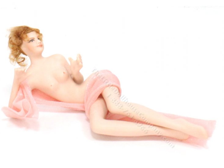 (image for) Brunette Porcelain Doll Laying Draped in Pink by Cindy's Dolls