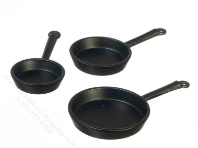 (image for) Miniature 3 Piece Black Frying Pan Set for Dollhouses