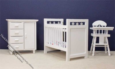 (image for) Miniature Three Piece White Nursery Set for Dollhouses