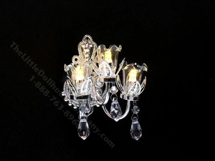 (image for) Miniature Battery Operated 'Essex' Crystal Sconce w Clear Shade and Wand - Silver
