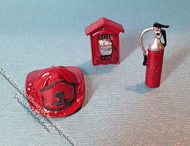 (image for) Miniature Firehat, Alarm Box, & Extinguisher Kit for Dollhouses