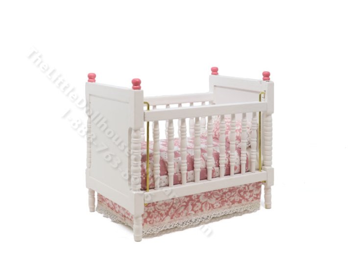 (image for) Miniature Crib with Pink Checkered Bedding