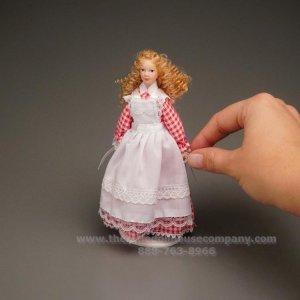 (image for) Resin Girl in Red & White Checked Dress with Stand