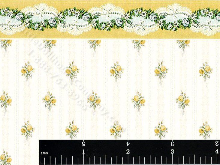 (image for) Dollhouse Scale Model Floral Stripe Wallpaper with Border