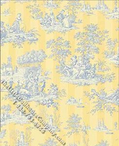 (image for) Yellow Stripe Toile Pattern Miniature Wallpaper for Dollhouses