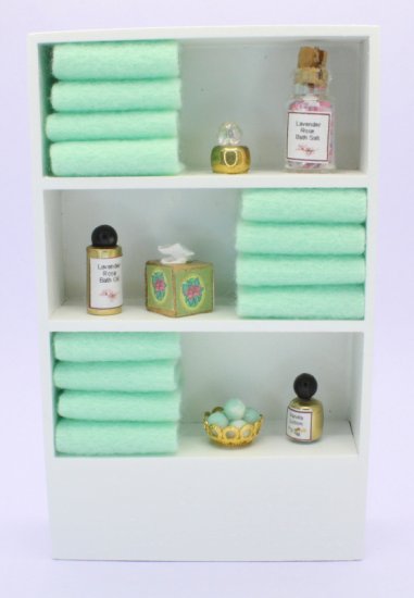 (image for) Miniature Bathroom Shelf Unit with Green Towels