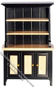 (image for) Miniature Black & Oak Kitchen Hutch for Dollhouses