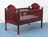 (image for) Miniature Mahogany Crib with Blue Linen for Dollhouses