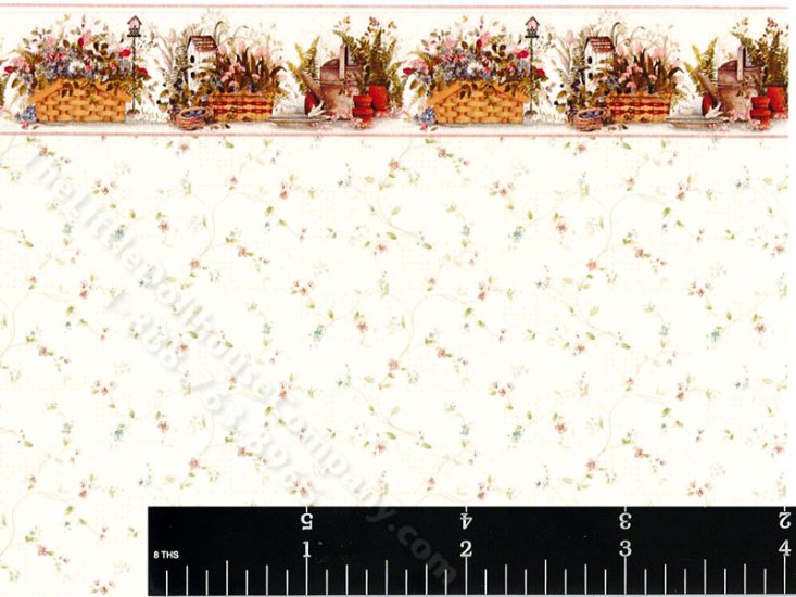 (image for) Floral Pattern Miniature Wallpaper with Border for Dollhouses