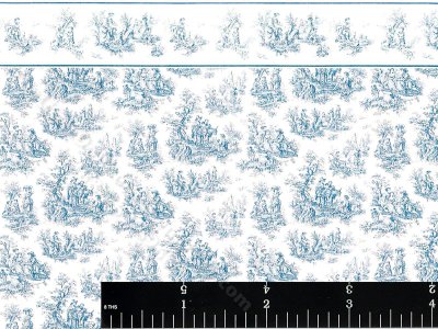 (image for) Blue Toile Pattern Miniature Dollhouse Wallpaper with Border