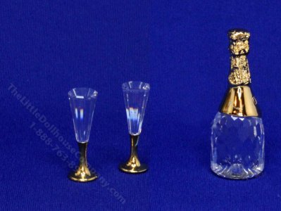 (image for) Miniature Swarovski Crystal Champagne Bottle and Flutes
