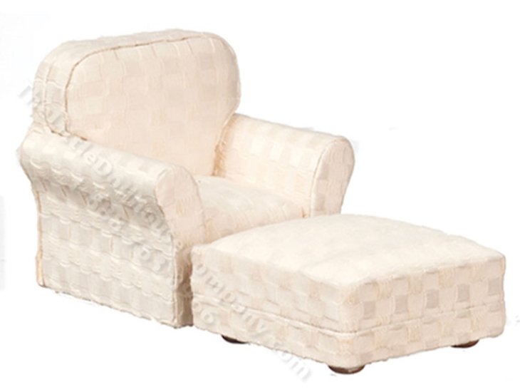 (image for) Miniature Upholstered Modern Armchair and Ottoman for Dollhouses