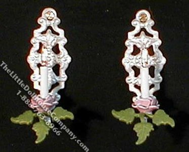 (image for) Dollhouse Scale Model Pair of 12v Rosette Pink Sconces
