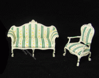 (image for) Miniature 2pc Green Striped Sofa and Chair Set for Dollhouses
