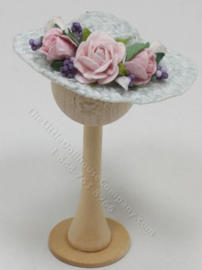 (image for) Miniature White Straw Hat With Pink Roses and Lilacs