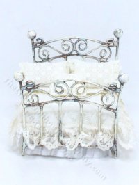 (image for) Half Scale Metal Bed with Handmade Bedding by Judith Blondell