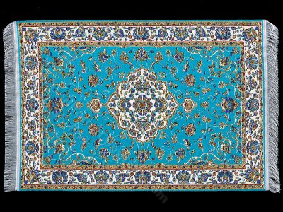 (image for) Dollhouse Scale Model Turkish Carpet - Aqua and Gold