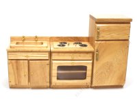 (image for) Miniature 3 Piece Oak Kitchen Appliance Set