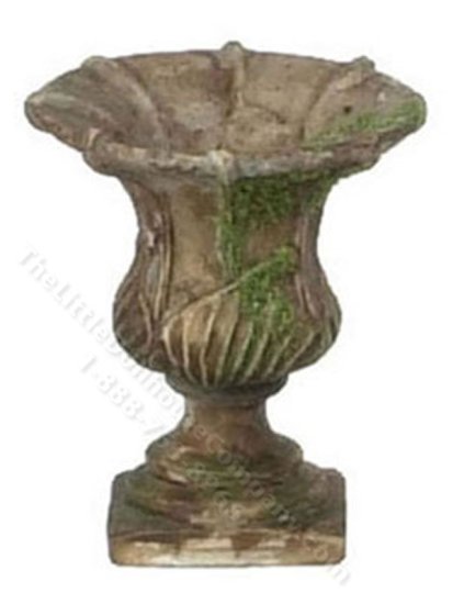 (image for) Miniature Cesar's Urn, Grey with Moss for Dollhouses