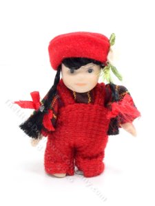 (image for) As-Is Miniature Little Girl in Red Overalls for Dollhouses