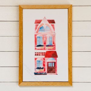 (image for) Miniature Rectangular Framed Pink House Board Print