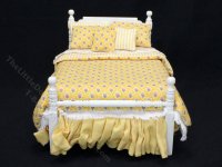 (image for) Miniature Dressed Yellow Double Bed for Dollhouses