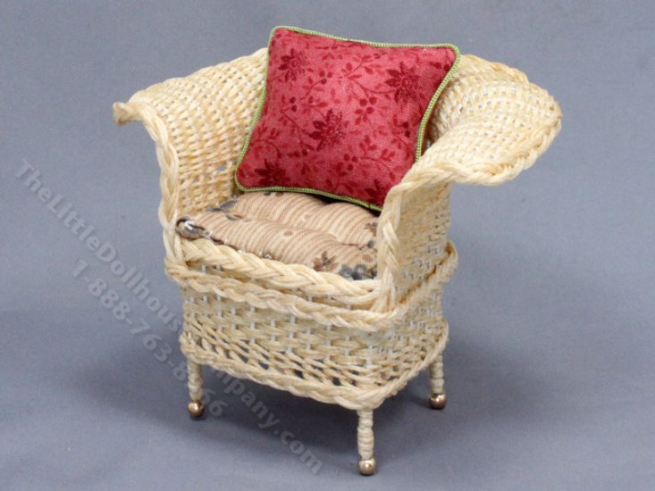(image for) Miniature Natural Wicker Chair with Brown for Dollhouses