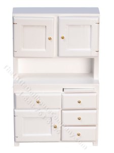 (image for) Miniature White Kitchen Hutch w/ Cutting Board For Dollhouses