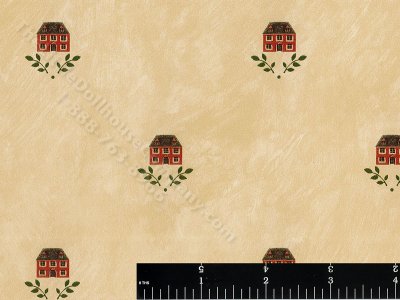(image for) Red Houses on Gold Miniature Wallpaper for Dollhouses