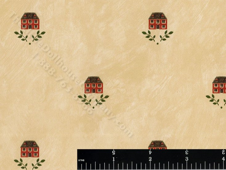 (image for) Red Houses on Gold Miniature Wallpaper for Dollhouses
