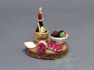 (image for) Miniature Round Wine, Olives and Meat Board for Dollhouses