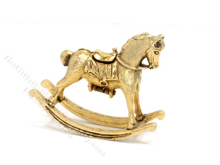 (image for) Miniature Gold Rocking Horse for Dollhouses
