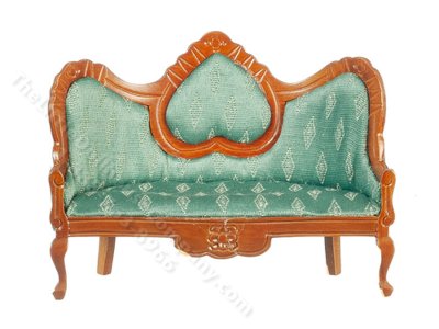 (image for) Miniature Victorian Heart Sofa for Dollhouses - Green/Walnut