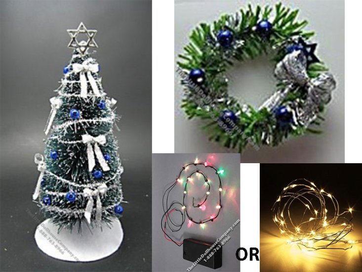 (image for) Miniature Hanukkah/Chanukah Tree, Wreath, and Lights Bundle