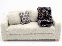 (image for) Miniature Beige Fleece Sofa and Blanket for Dollhouses