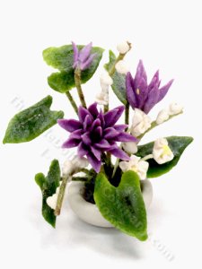 (image for) Miniature Pot of Purple Dahlias for Dollhouses