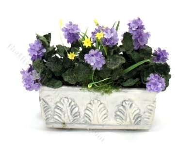 (image for) Dollhouse Miniature Planter of Purple Hydrangeas