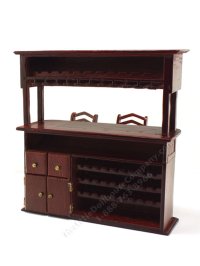 (image for) As-Is Miniature Mahogany Bar with Wine Rack and Stools