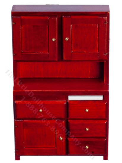 (image for) Miniature Mahogany Kitchen Hutch w/ Cutting Board For Dollhouses