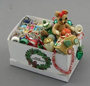 (image for) Dollhouse Miniature Box of Christmas Ornaments