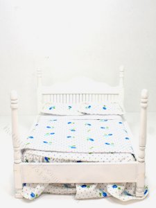 (image for) Miniature White Four-Poster Bed with Blue Tulip Bedding