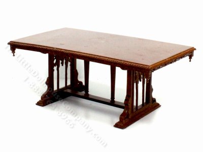 (image for) Miniature Carved Walnut Trestle Table for Dollhouses