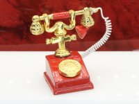 (image for) Miniature Old Fashioned Red & Gold Telephone for Dollhouses
