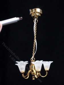 (image for) Miniature LED White Tulip Chandelier with Wand for Dollhouse