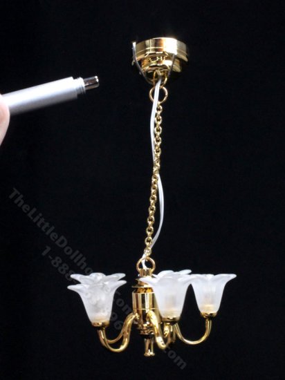 (image for) Miniature LED White Tulip Chandelier with Wand for Dollhouse