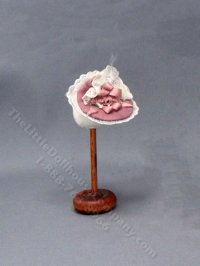 (image for) Vintage Miniature Pink and Lace Flat Hat for Dollhouses